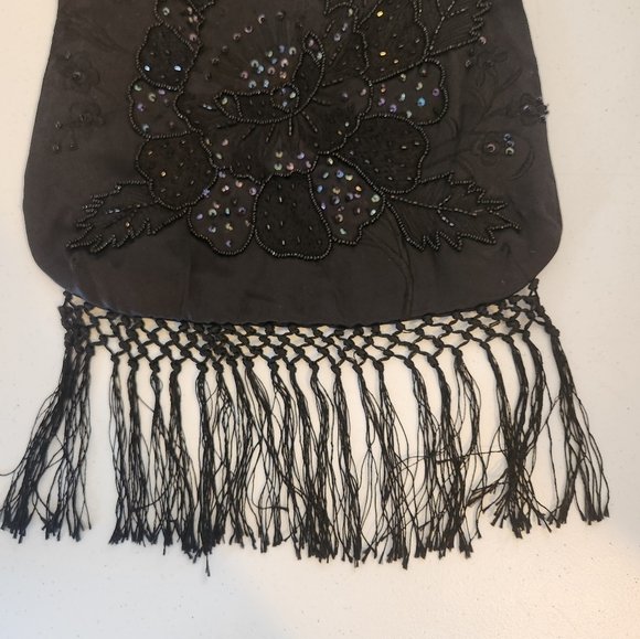 Y2K Vintage Black Beaded Fringe Sequin Evening Bag Mini Purse Party Flapper - Picture 4 of 11